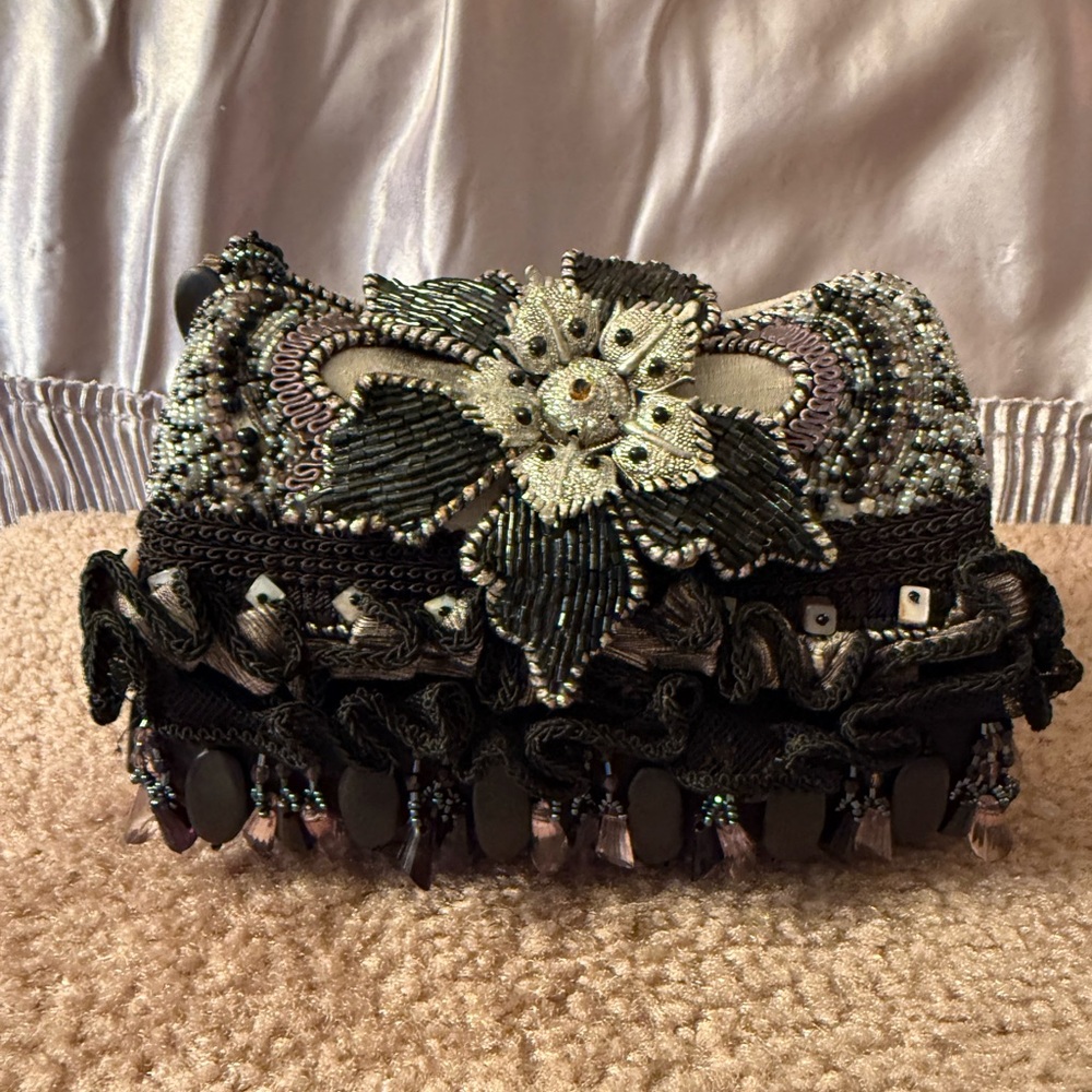 Mary Frances Black and Silver Beaded Mini Bag